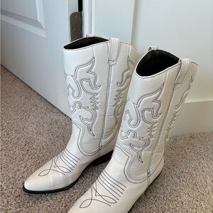 Amazon White Cowboy Boots with Black Stitching